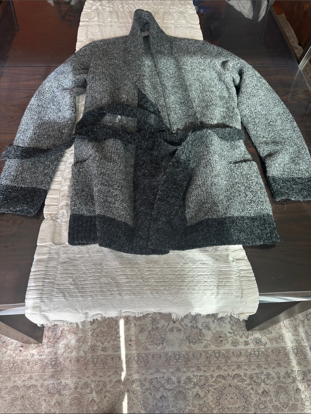 Women's Open-Front Gray Bouclé Knit Cardigan